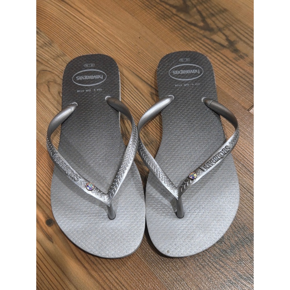 Havaianas Slim Crystal Silver Flip Flop Sandals Swarovski Coastal Sparkle Easy 6